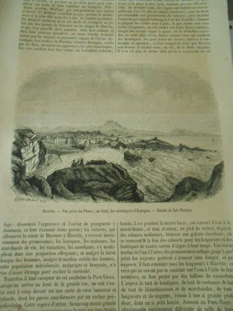 Biarritz vue prise du Phare Gravure Print 1858