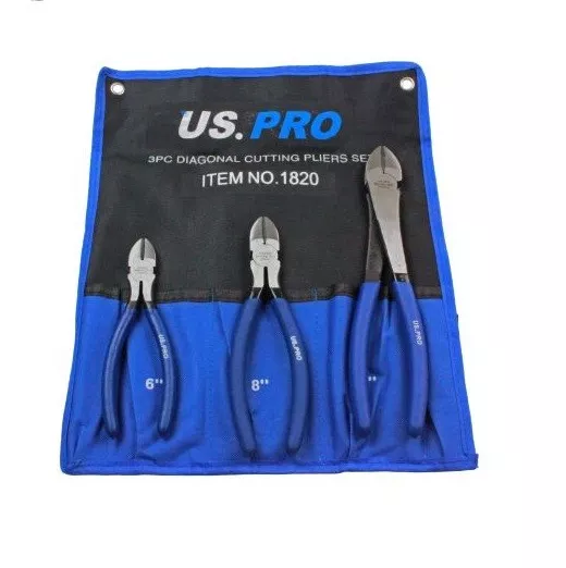 3pc DIAGONAL SIDE CUTTING PLIER SET by US PRO TOOLS Snip Cutters 150 ,200, 250mm