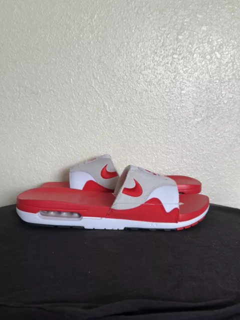 New Men's Nike Air Max 1 Slide Size 14 University Red White Sandals DH0295-103