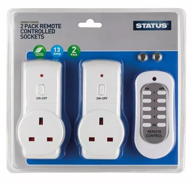 Pack of 2 Wireless Remote Control Switch Sockets Mains Power Plug Smart Home