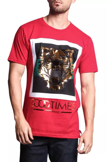 Victorious Men's 3D Metallic embossed GOOD TIMES TIGER T-SHIRTS   TS7195EY