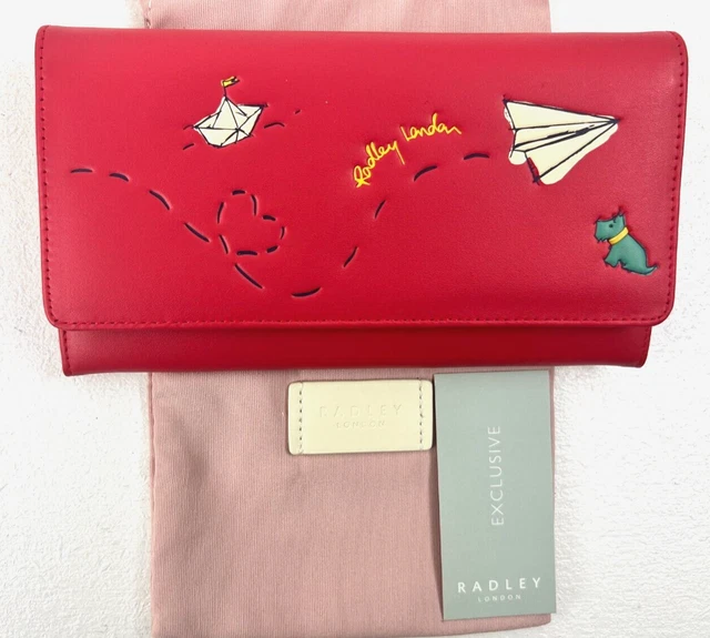 Radley Paper Trail Bright Pink Leather Large  Matinee Purse Wallet New in Box