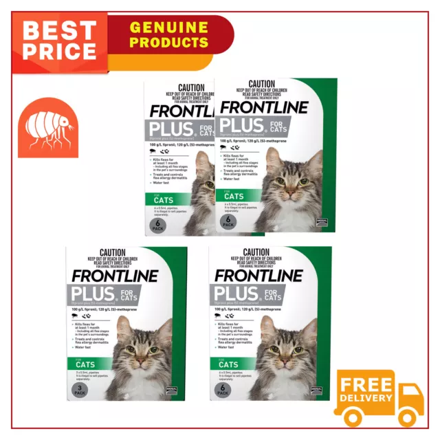 Frontline Plus Monthly Flea Treatment 3,6,12 Pipettes GREEN for Cats and Kittens