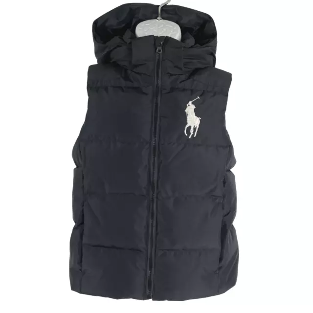Polo Ralph Lauren Down Puffer Vest Jacket Boy's Medium Black Hooded CJ-1173