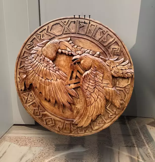 Escudo de cuervo tallado en madera de pájaro '24,30' pulgadas escudo...