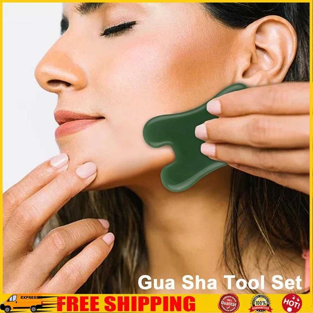 Set 4pz Set Piastra Massaggiatori Giada Gua Sha Gouache Naturale