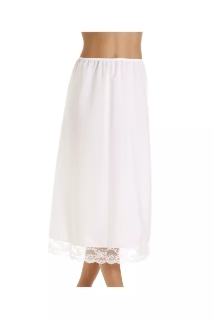 Camille Women's Under Skirt Slip in White with Lace Trim and Half Length - 32"