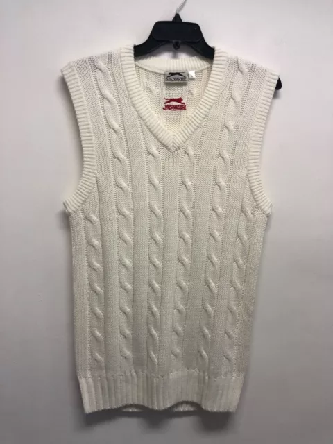 Slazenger Men's Heavy Cable Knit Cricket Vest In White Size L Bnwot