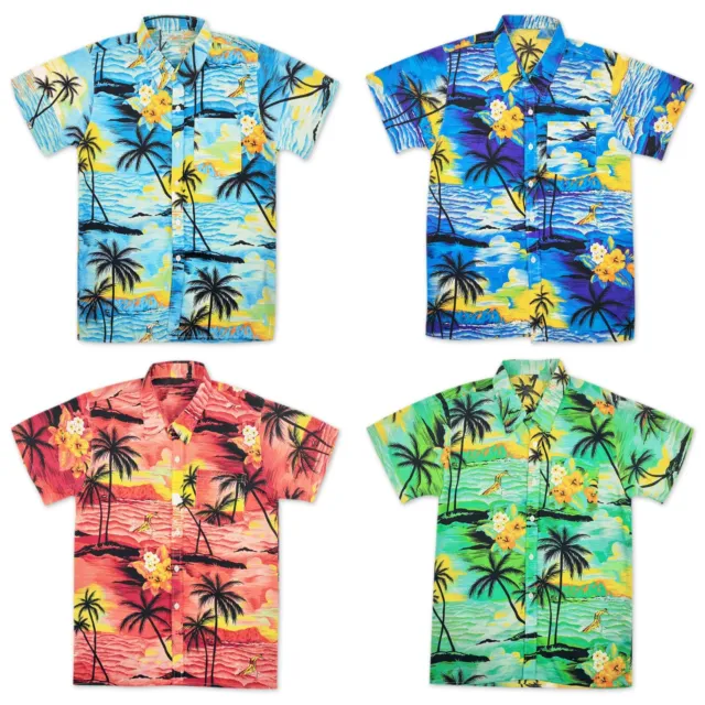 Camicia Hawaiana Uomo Maniche Corta Shirt Mare Fantasia Hawaii Palme VEQUE