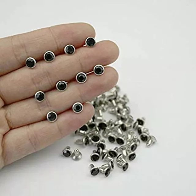 10x Silver Toned 6 mm Rhinestone Crystal Studs Rivets Punk Leather Craft