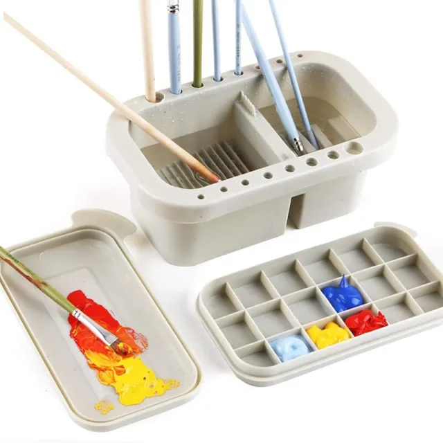 Brush Washing Bucket Multi-Use Paint Brush Basin with Art Palette Brush Holeee