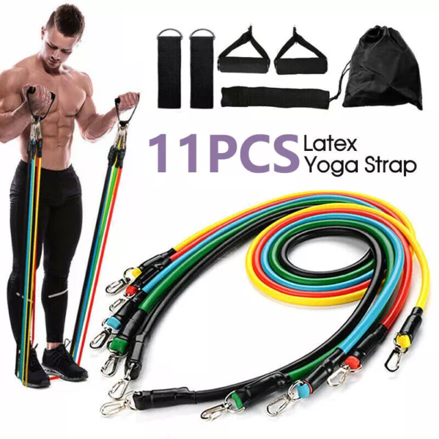 11PCS Latex Yoga Strap Resistance Bands Exercise Home Gym Tube Fitness Elastic