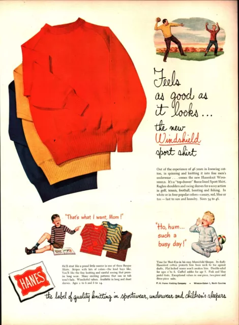 1947 Hanes Clothing Family Baby Boy Sweaters Fashion Vintage Print Ad d1