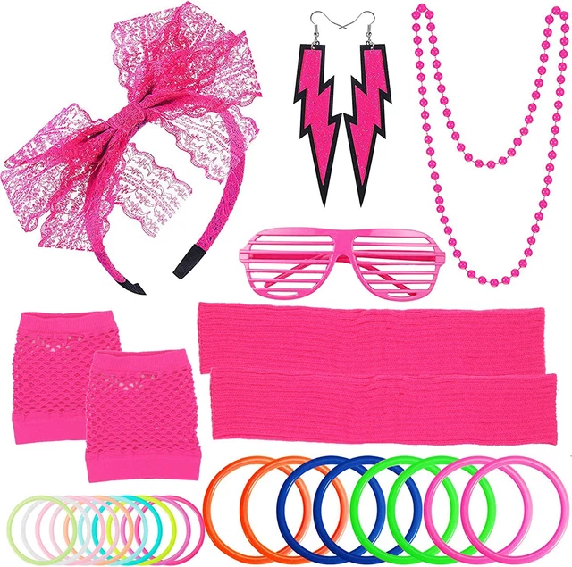 Ztweden 80s Women's Costume Outfit Accessories Set Headband Earrings Fishnet Leg