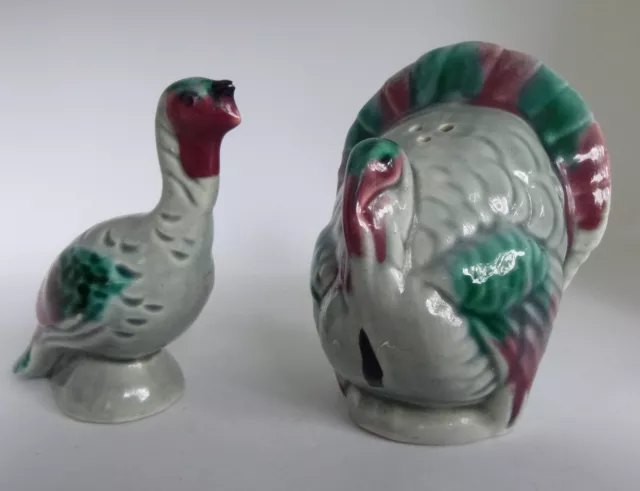 Vintage Turkey pottery ceramic Salt & Pepper set gray red green