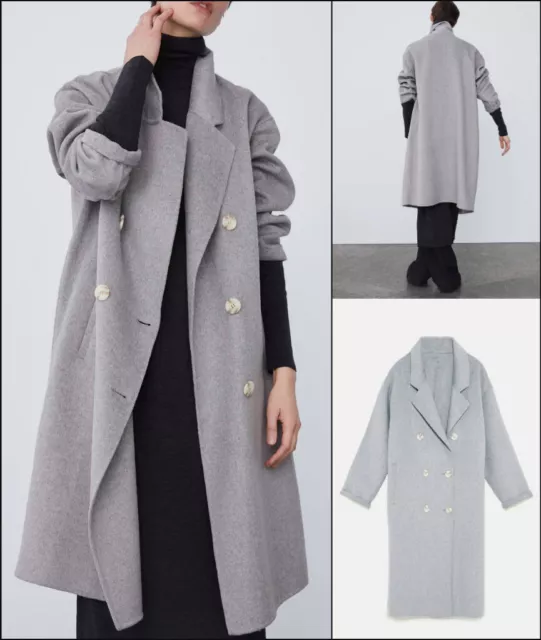 ZARA HAND MADE Wolle Oversize Mantel grau Wool oversized coat grey M