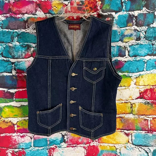 Vintage Country Brand Denim Western Jean Vest Size Medium