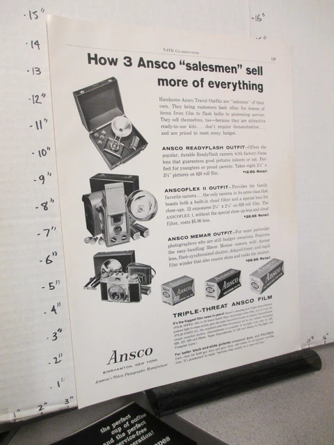 revista comercial anuncio 1958 ANSCO cámara flash Memar Anscoflex caja de película