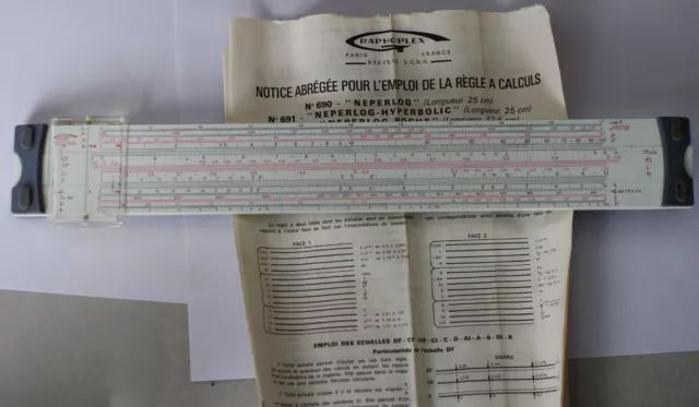 Ancienne Règle à calcul graphoplex 690 Neperlog (34cm) dans son étui