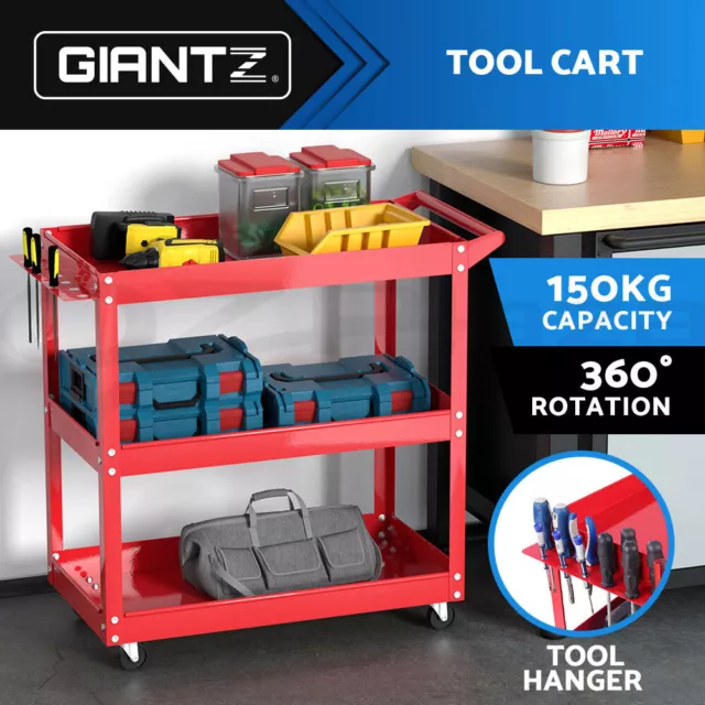 Giantz 3-Tier Tool Cart Trolley Toolbox Workshop Garage Storage Organizer Red