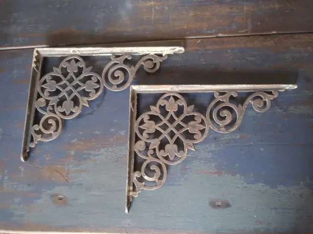 Antique Ornate Cast Iron Wall Shelf Brackets Vintage Victorian Salvage Rescue