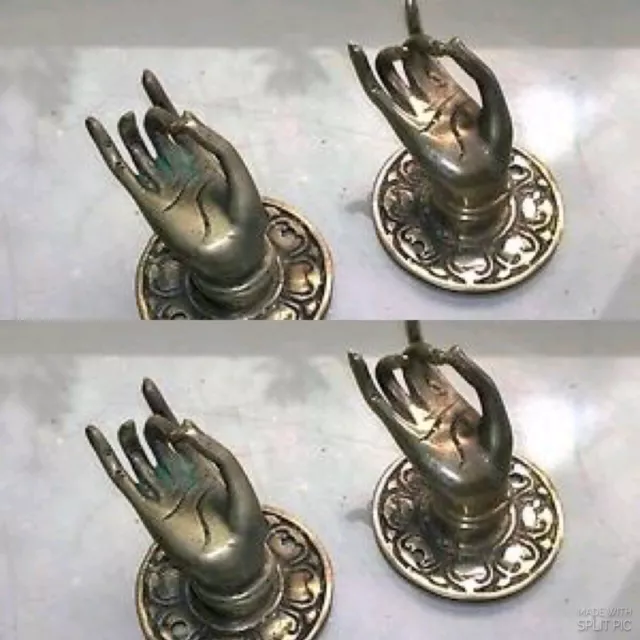 4 silver used handle hand solid brass door old style knob hook 2.1/4 "buddha B