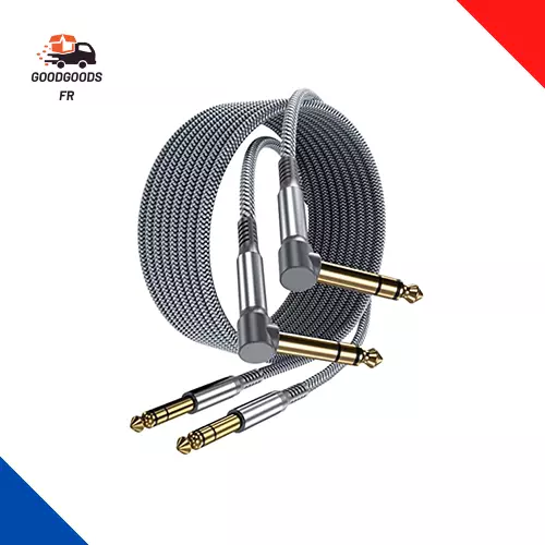 Câble Stéréo Audio Jack 6,35 Mm (3M/2 Pack) Cordon Coudé Instrument TRS 1/4