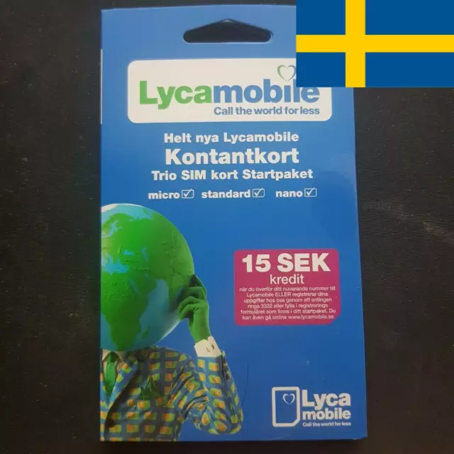 1 Swedish Lycamobile sim card. Prepaid sim card. Nano, micro or standard size