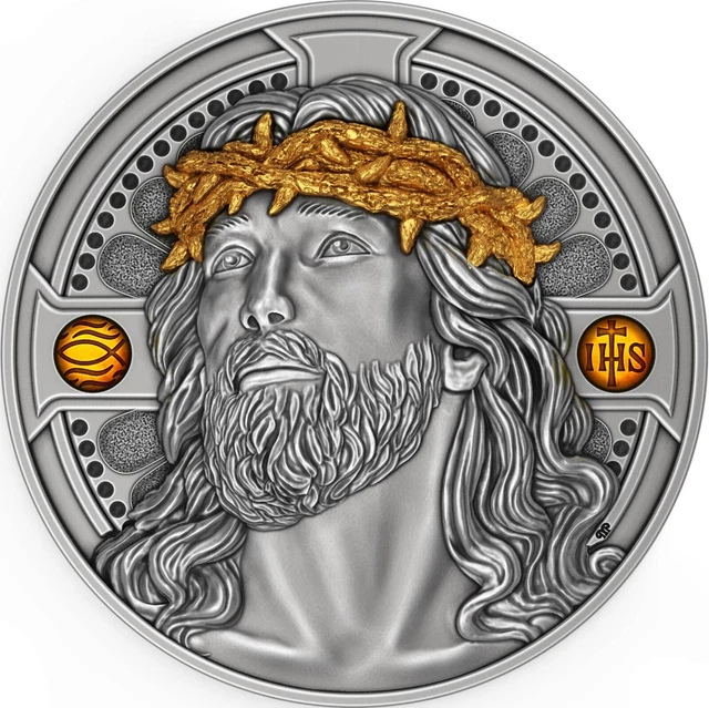 2021 Christ the savior  pure 2 oz high relief silver gilded antiqued coin