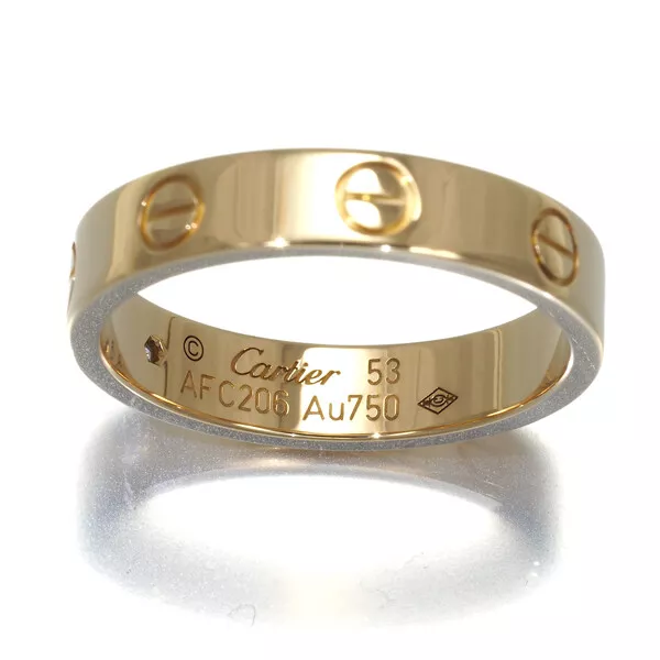 AUTH CARTIER RING Love Wedding Band Diamond 1P EU53 18K 750 Yellow Gold ...