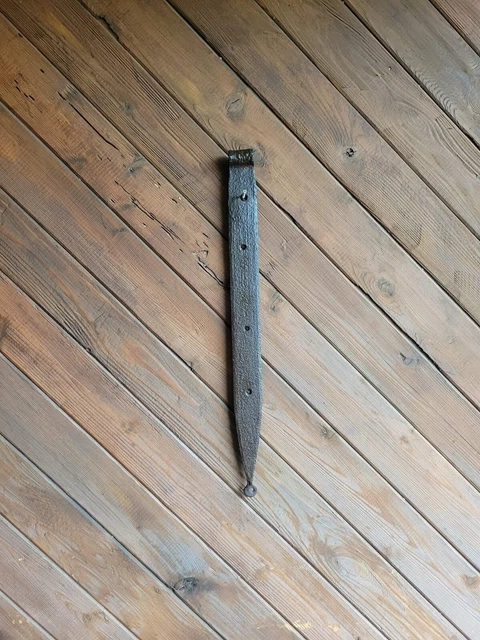 19c Antique Hand Wrought Forged Iron Barn Door Strap Hinges 28"