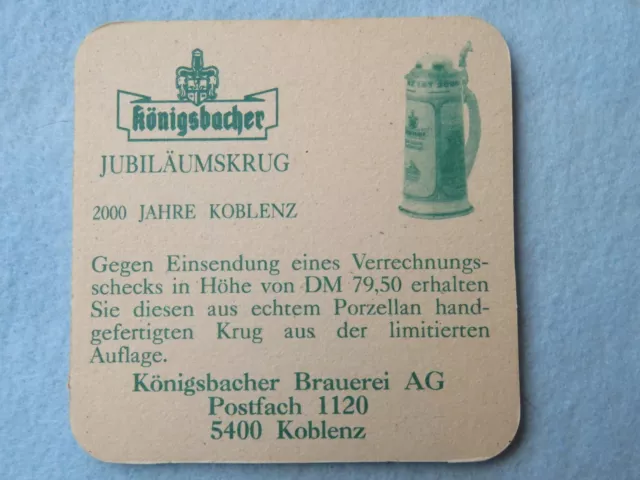 2000 Beer Pub Coaster ~ Konigsbacher Brauerei ~ Koblenz, Germany Brewery ~ Stein