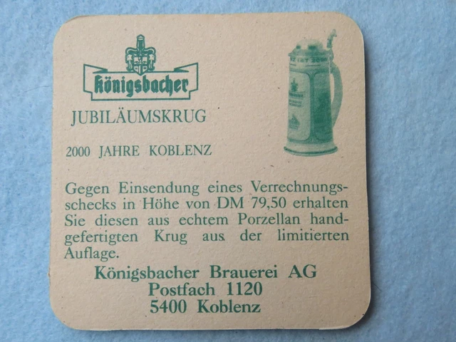 2000 Beer Pub Coaster ~ Konigsbacher Brauerei ~ Koblenz, Germany Brewery ~ Stein