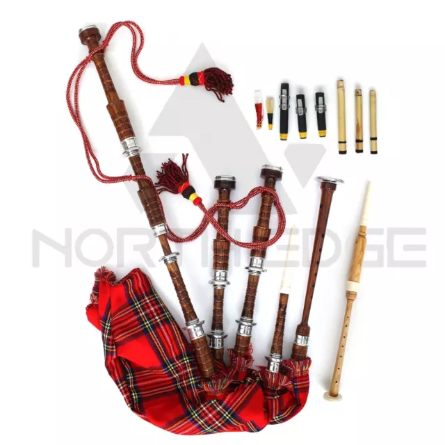 Scottish Great Highland Rosewood Bagpipe Silver Mount Bagpipe & Free Carry Bag 2