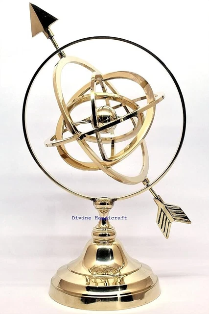 Globe Armillaire Céleste Laiton Zodíaque – Sphère Gravée Signes Astrologiques, Décoration Vintage Nautique 28 Cm, Pièce Unique Collection