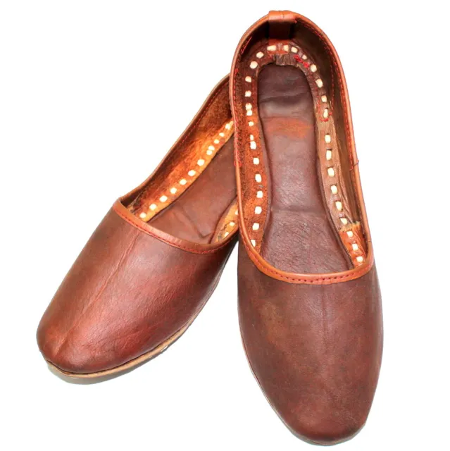 Men's Brown Jutti Leather Mojari Handmade Traditional Rajasthani Shoes US Style