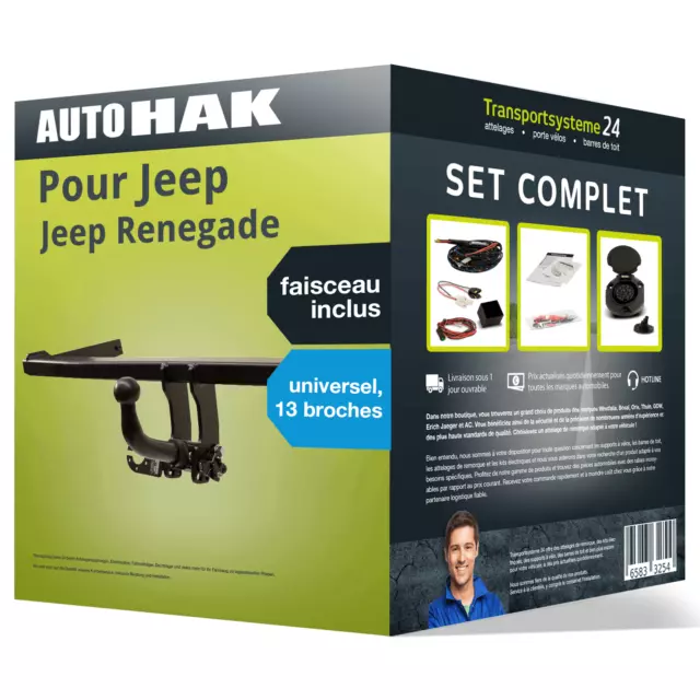 Pack Attelage Auto Hak pour Jeep Renegade 14- Amovible et Faisceau u. 13 br. TOP