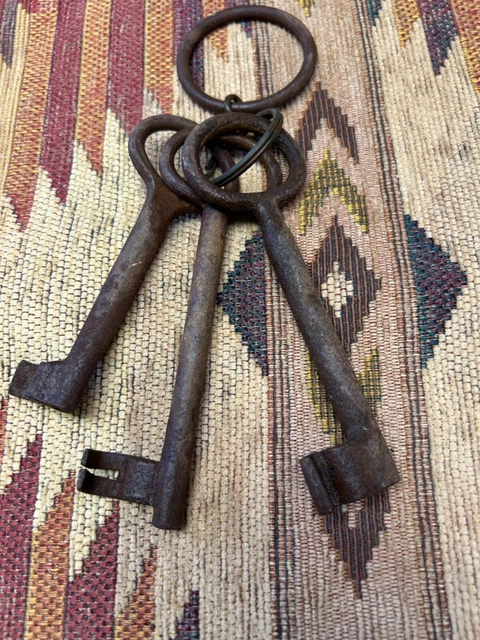 Lot of 3 Rare Old Antique Vintage Forged  Iron Barrel Skeleton Keys 5-6” Long