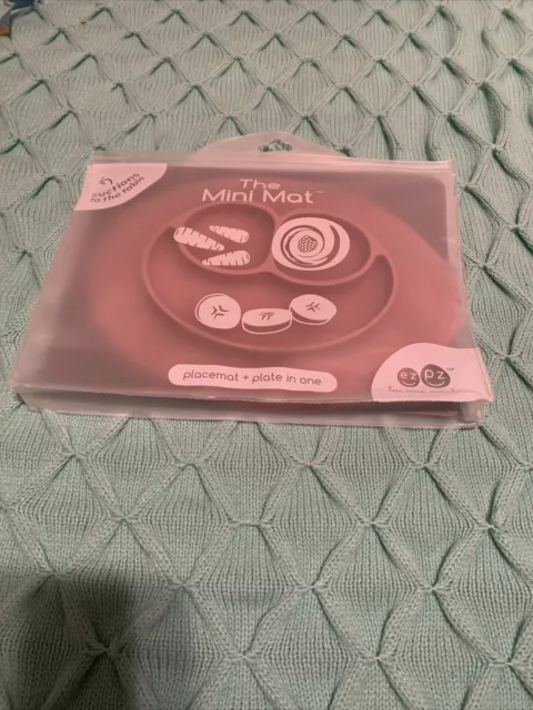 EZPZ The Mini Mat ~ Pink Silicone Placemat / Plate Combo Suctions to Table