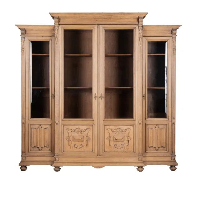 Large French Bleached Oak Bookcase Display Cabinet With Adjustable Shelves, cir
