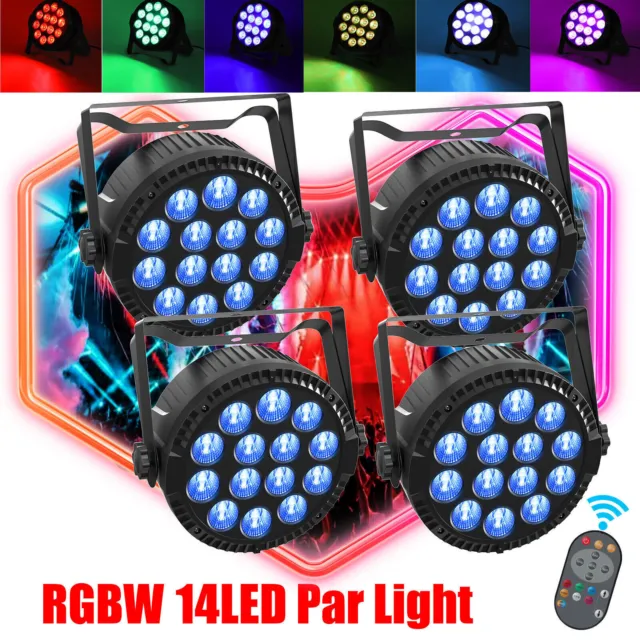 4PCS 180W Stage Par Light RGBW 14LED DMX Disco Party Club Par Spotlight w/Remote