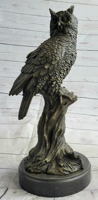 The Búho Art Déco, Hermoso Bronce Estatua Escultura Sobre Mármol Real Venta