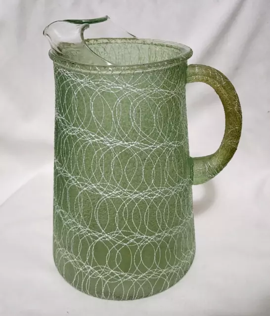 Mid-Century Atomic Avocado Green Spaghetti Drizzled Pitcher