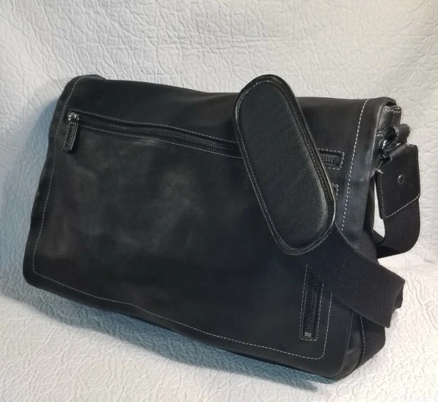 LEVENGER Black Leather Messenger  Crossbody Flap Bag BUSINESS