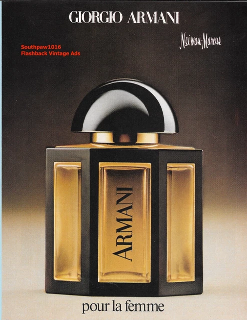 Classic 1977 Giorgio Armani "Pour La Femme" Fragrance at Neiman-Marcus Print Ad
