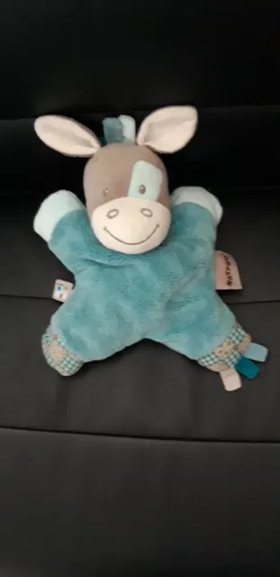 doudou demi  plat hochet  âne cheval bleu gris thème Gaston et Cyril de nattou