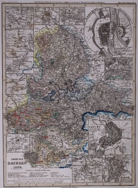Dated 1838 Universal Atlas Map ~ PROVINZ SACHSEN / GERMANY ~ (10x12)-#1288