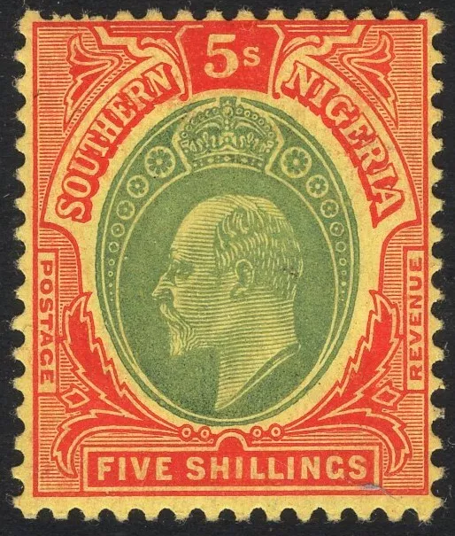 SOUTHERN NIGERIA-1909 5/- Green & Red/Yellow Sg 42 MOUNTED MINT