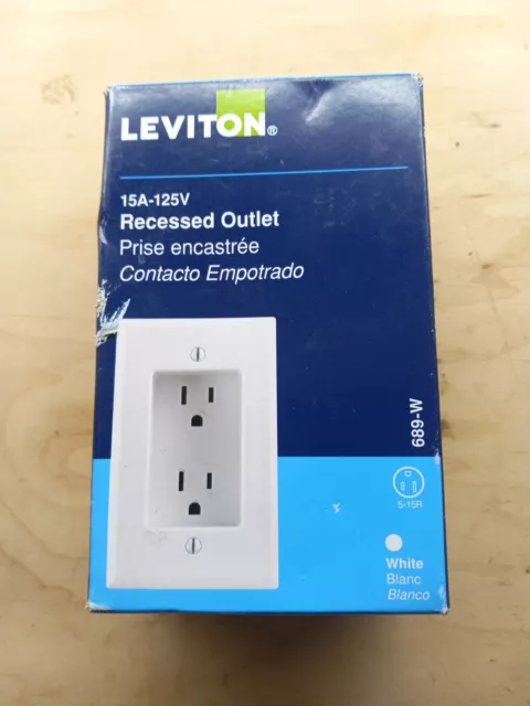 Leviton 00689-00W White 15A 125V Residential Grade Recessed Duplex Receptacle