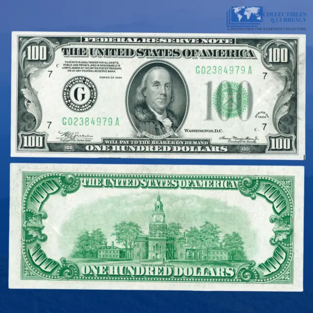 Fr.2152-G 1934 $100 One Hundred Federal Reserve Note Chicago, AU #84979